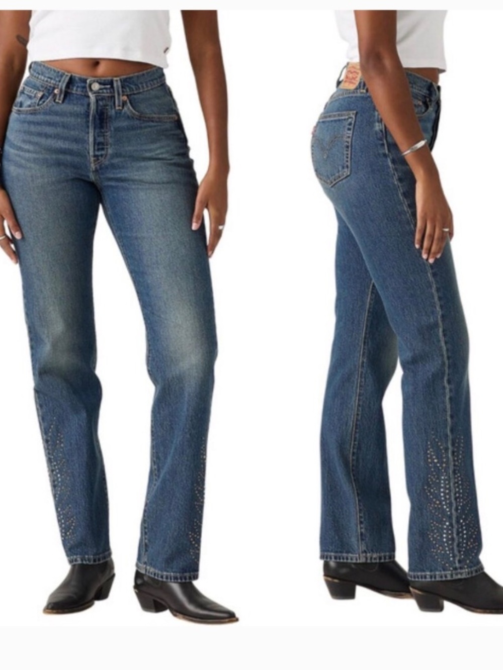 LEVI'S 501 Curve Straight Leg Jean Size 25 Medium Indigo Studded Design